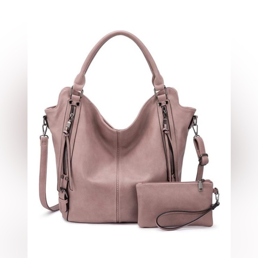 2 Pcs Tote Bag PU Leather Shoulder Bags Fashion Hobo Bags Large Purse Handbags